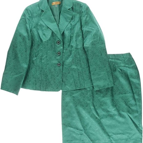 Kasper Three Button Jacquard Skirt Suit  SZ 24W - Picture 1 of 12